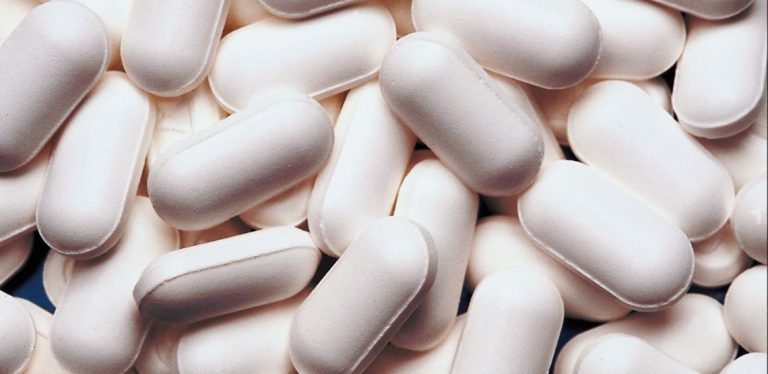 A pile of white pills.